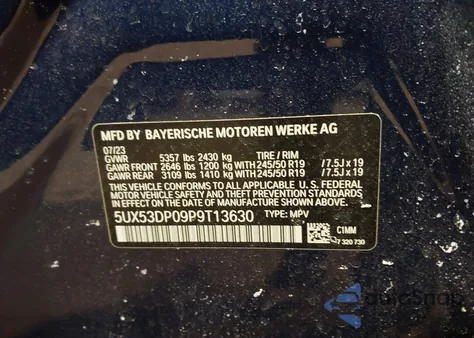 2023 BMW X3 xDrive30I from USA, damaged, VIN 5UX53DP09P9T13630